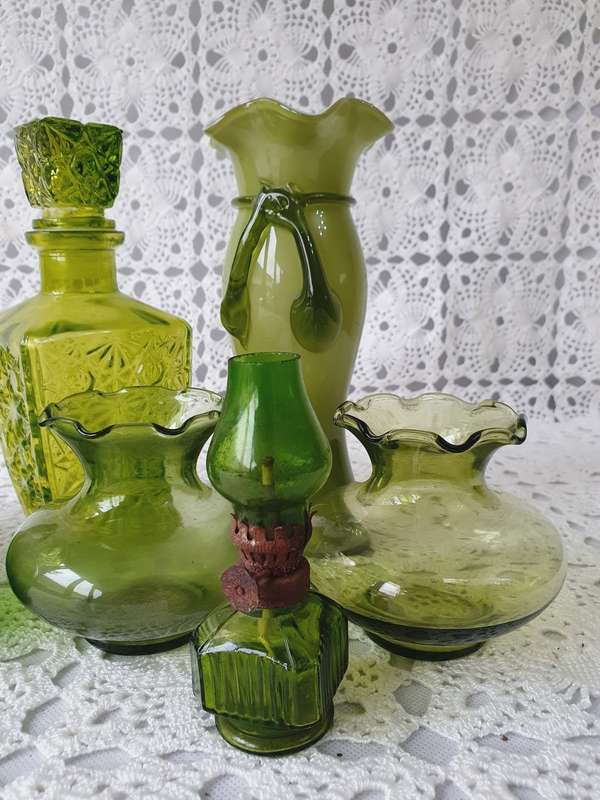 Vintage Green Glassware Collection & Ceramic Beer Mug