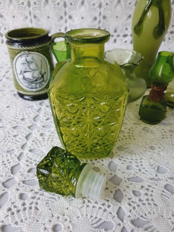 Vintage Green Glassware Collection & Ceramic Beer Mug