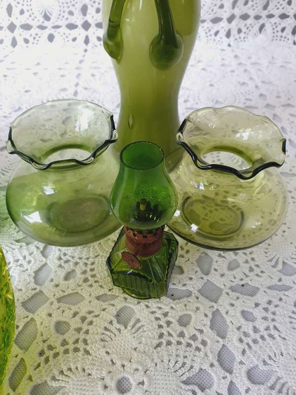 Vintage Green Glassware Collection & Ceramic Beer Mug