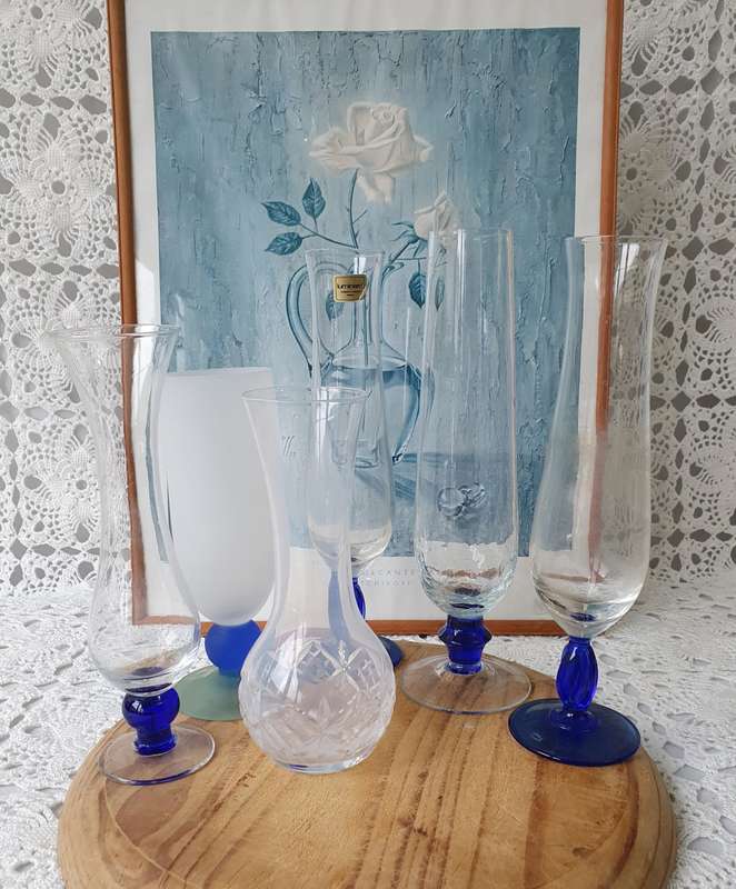 Vintage Clear & Frosted Glass Vases Bundle
