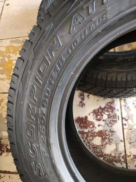 Set of 265/60/18 × 4 Pirelli Scorpoin ATR. Tyres have approx 80% life