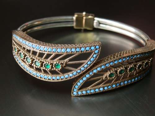 Sterling silver turquoise and emerald bangle (24.5g) - seven (7) days to pay