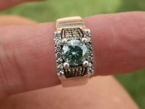 FOR KATTAIL53 ONLY!  Sterling silver 0.77 ct fancy green moissanite diamond ring
