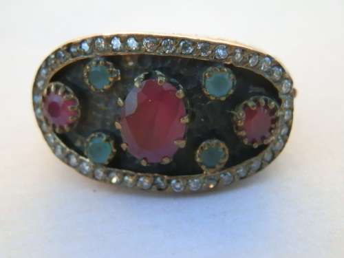 Sterling silver ruby, emerald and topaz ring, 11.9 g.