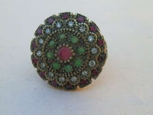 Sterling silver ruby and emerald ring, 11.8 g.