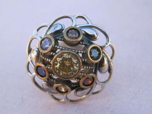 Sterling silver multi gem ring, 4.7 g.