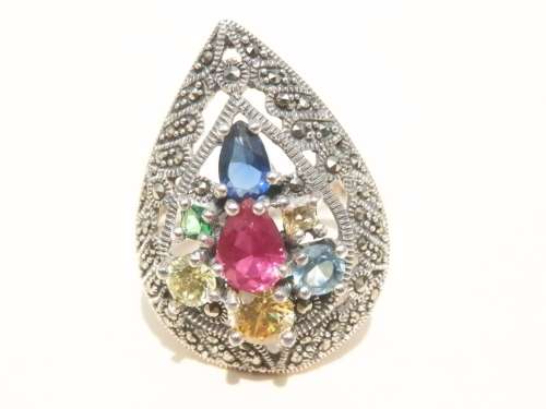 PRICE REDUCED!!  Magnificent sterling silver ruby and multi gem ring - weight 8.8 g.