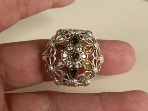 Stunning SOLID sterling silver multi-gem ring - weight 8.7 g.  Thirty (30) days to pay.