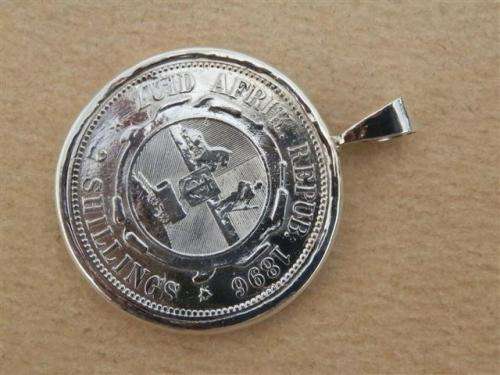Antique 1896  Kruger 2 shilling coin sterling silver pendant on rope chain - weight 19.15 g.