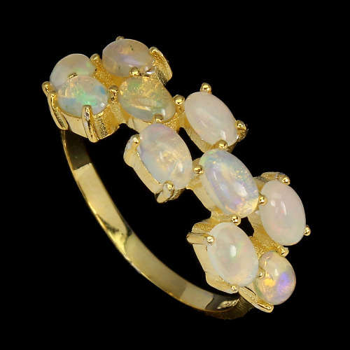 Magnificent solid sterling silver 14 ct yellow gold natural fire Opal ring - weight 2.63 g