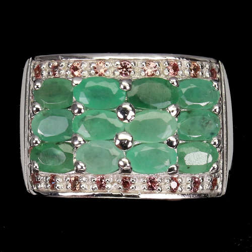 Amazing solid sterling silver white gold plated natural emerald and sapphire ring - weight 7-87 g