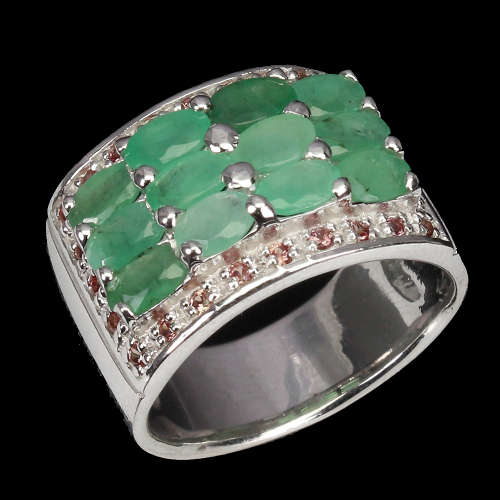 Amazing solid sterling silver white gold plated natural emerald and sapphire ring - weight 7-87 g