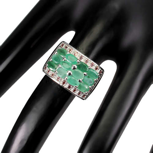 Amazing solid sterling silver white gold plated natural emerald and sapphire ring - weight 7-87 g