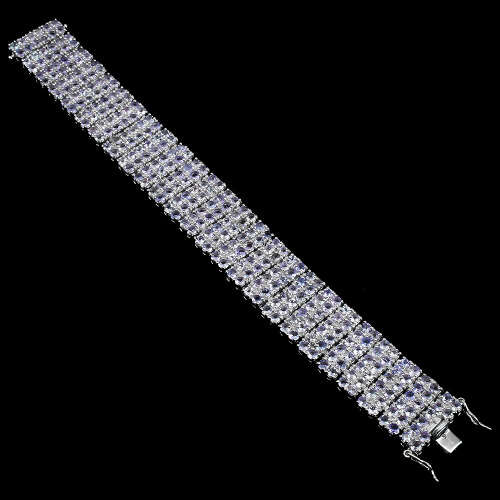 Exquisite 14 ct white gold over solid sterling silver bracelet with 298 natural Tanzanites, 54 g