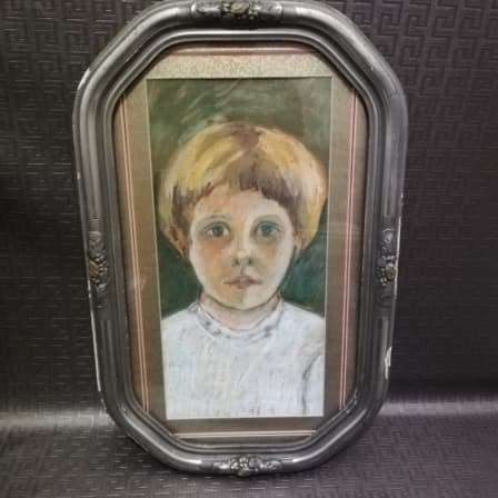 Original Vintage pastel of boy in beautiful wooden frame size 58cm x 37cm!!!!