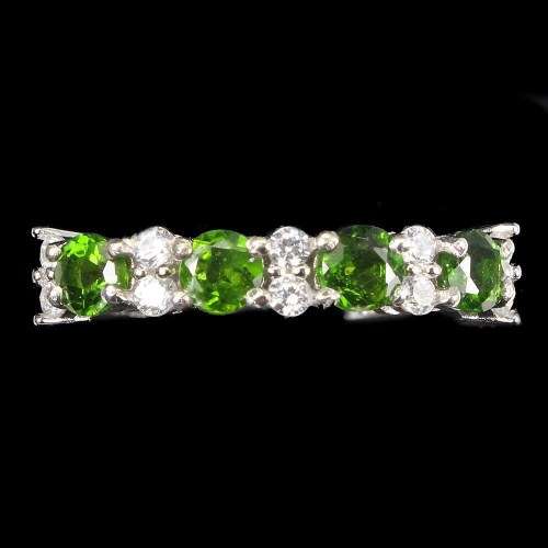 Amazing natural chrome diopside ring, 14 ct white gold over solid sterling silver