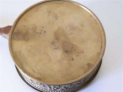 Vintage Embossed Yellow Copper Wood Handled Silent Butler with Lid