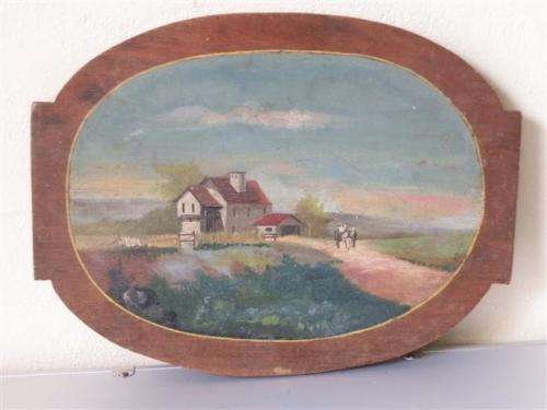 Antique landscape oil painting on solid wood