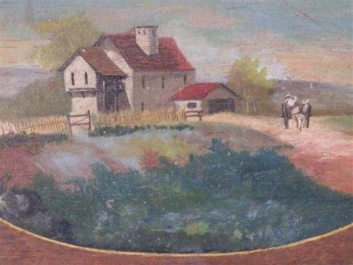 Antique landscape oil painting on solid wood