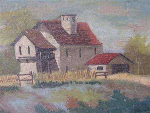 Antique landscape oil painting on solid wood