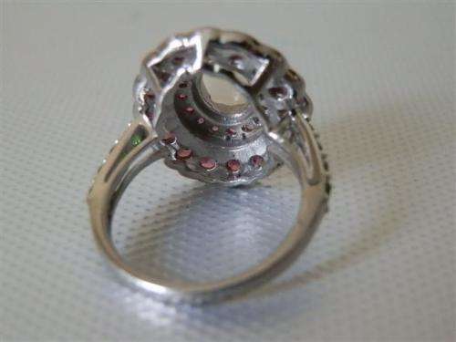 Smashing NATURAL Fire Opal and Garnet cluster ring - SOLID 14 ct white gold over sterling silver