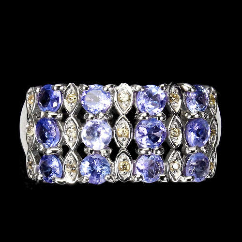 Astonishing Solid Sterling Silver Natural Tanzanite and Sapphire Ring