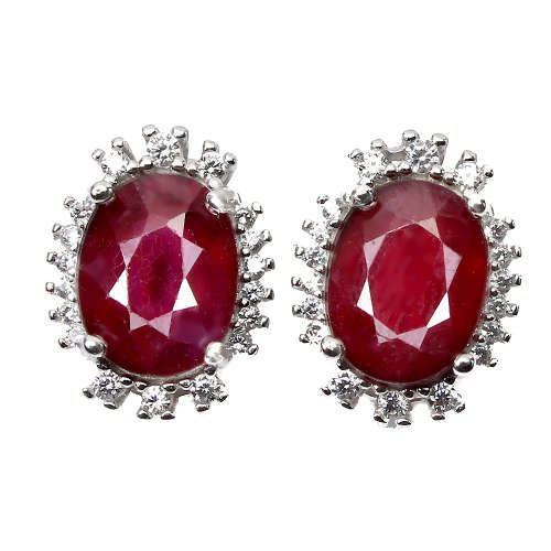 Stunning Solid Sterling Silver Natural Dark Red Ruby Earrings