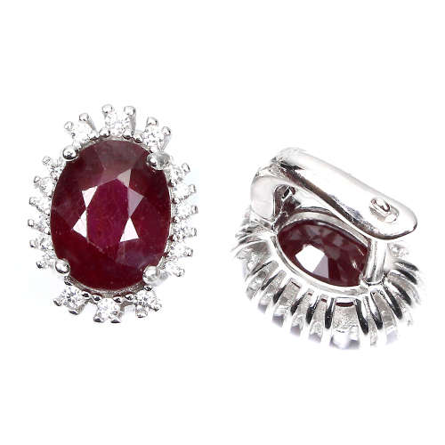 Stunning Solid Sterling Silver Natural Dark Red Ruby Earrings
