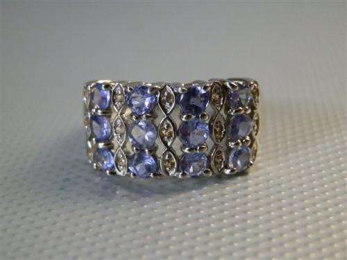 Astonishing Solid Sterling Silver Natural Tanzanite and Sapphire Ring
