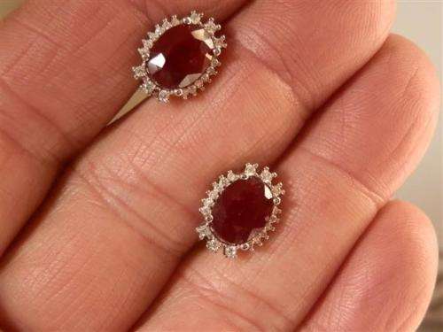 Stunning Solid Sterling Silver Natural Dark Red Ruby Earrings