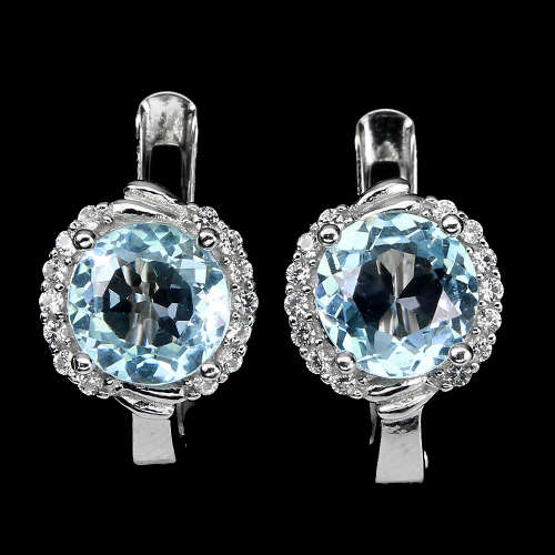 Sparkling Solid Sterling Silver Natural Blue and WhiteTopaz Earrings