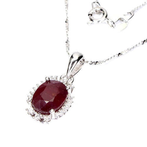 Sparkling Solid Sterling Silver Natural Top Blood Red Ruby and White Topaz Necklace