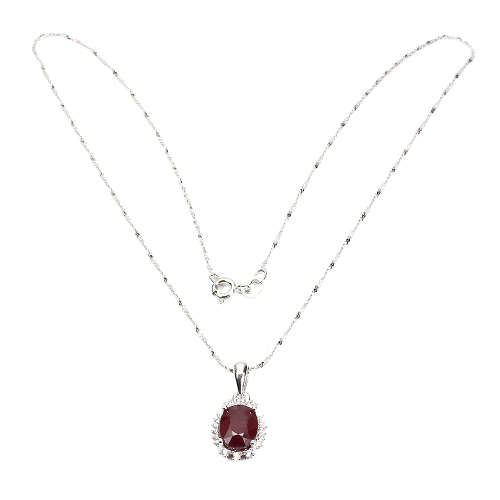 Sparkling Solid Sterling Silver Natural Top Blood Red Ruby and White Topaz Necklace
