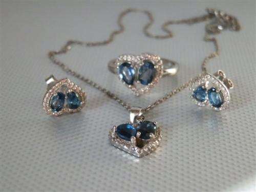 Exquisite Solid Sterling Silver Natural London Blue Topaz Jewelry Set - weight 7.51 g