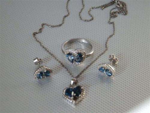Exquisite Solid Sterling Silver Natural London Blue Topaz Jewelry Set - weight 7.51 g