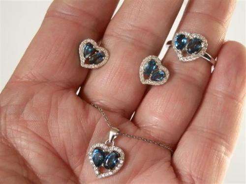 Exquisite Solid Sterling Silver Natural London Blue Topaz Jewelry Set - weight 7.51 g
