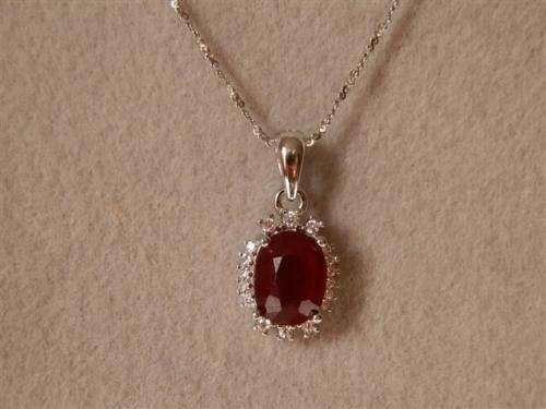 Sparkling Solid Sterling Silver Natural Top Blood Red Ruby and White Topaz Necklace