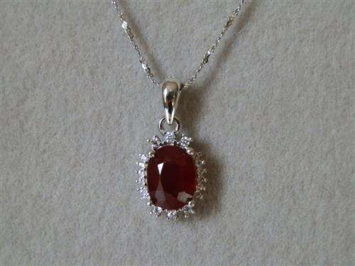Sparkling Solid Sterling Silver Natural Top Blood Red Ruby and White Topaz Necklace