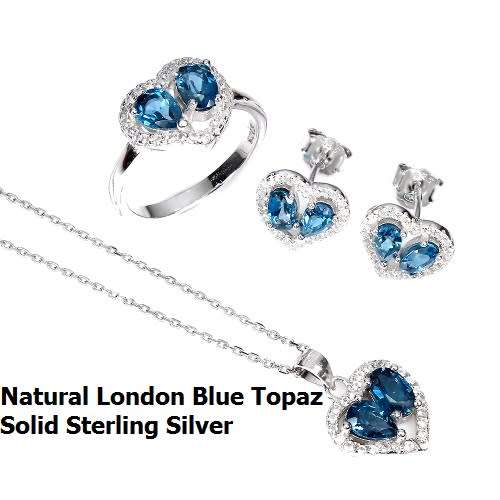 Exquisite Solid Sterling Silver Natural London Blue Topaz Jewelry Set - weight 7.51 g