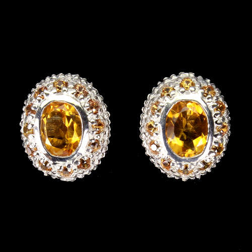 Spectacular Natural Earth Mind Citrine and Sapphire Solid Sterling Silver 14 ct White Gold Earrings