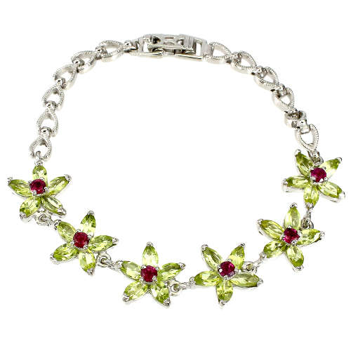 Charming Genuine Peridot Bracelet Solid Sterling Silver 14 ct White Gold Ensure no Tarnish