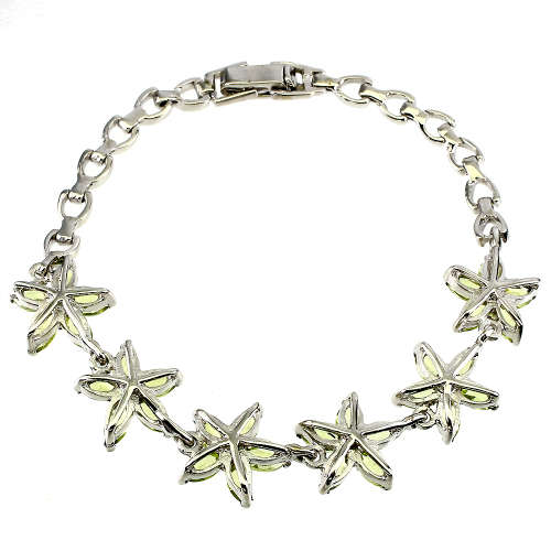 Charming Genuine Peridot Bracelet Solid Sterling Silver 14 ct White Gold Ensure no Tarnish