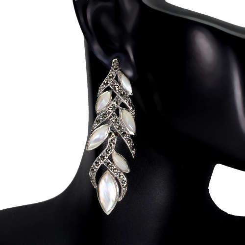 Stylish Solid Sterling Silver Natural Mother of Pearl Earrings