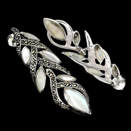 Stylish Solid Sterling Silver Natural Mother of Pearl Earrings