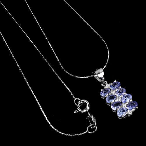 Enchanting Earth Mined Tanzanite Necklace Solid Sterling Silver 14 ct White Gold, no Tarnish