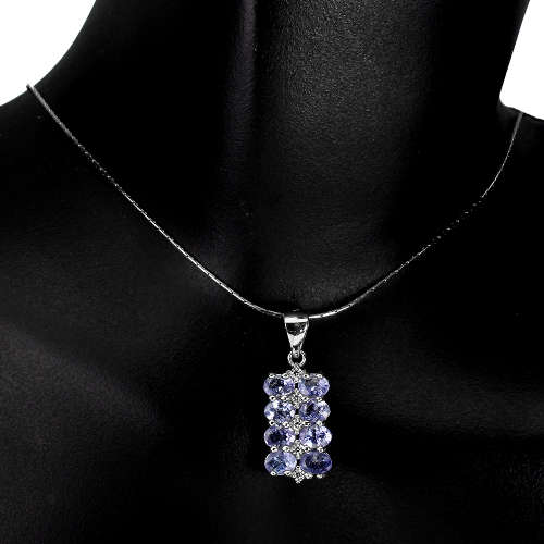 Enchanting Earth Mined Tanzanite Necklace Solid Sterling Silver 14 ct White Gold, no Tarnish