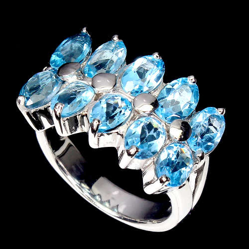 Earth Mined 5.7 ct Blue Topaz Ring in Solid 925 Silver 14 ct White Gold Ring, no Tarnish - 8.07 g