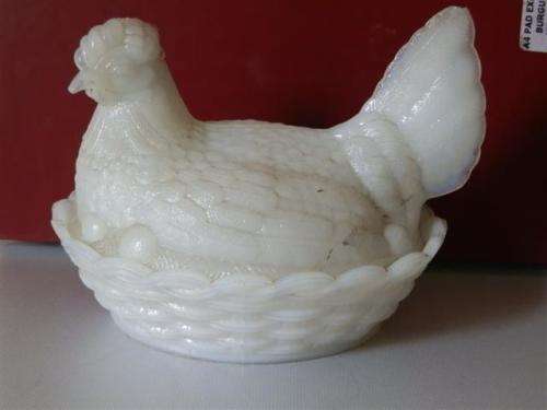 Antique Milk Glass Chicken-shaped Butter Pot