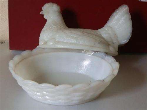 Antique Milk Glass Chicken-shaped Butter Pot