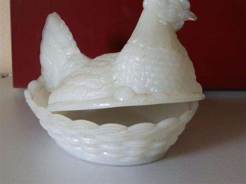 Antique Milk Glass Chicken-shaped Butter Pot